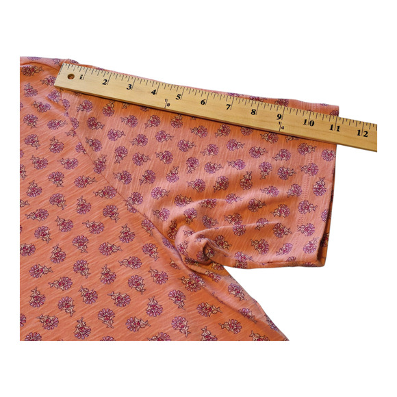 J Jill Tee Womens Size 2X Orange Floral Print 100% Pima Slub Elbow Length Sleeve - Picture 7 of 9